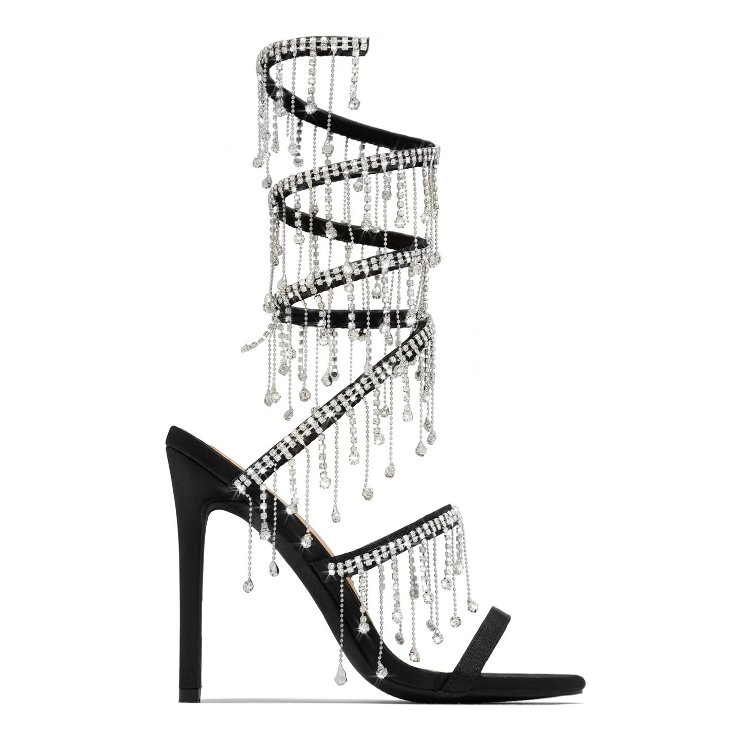 Black Gold Rhinestone Stiletto High Heel Sandals