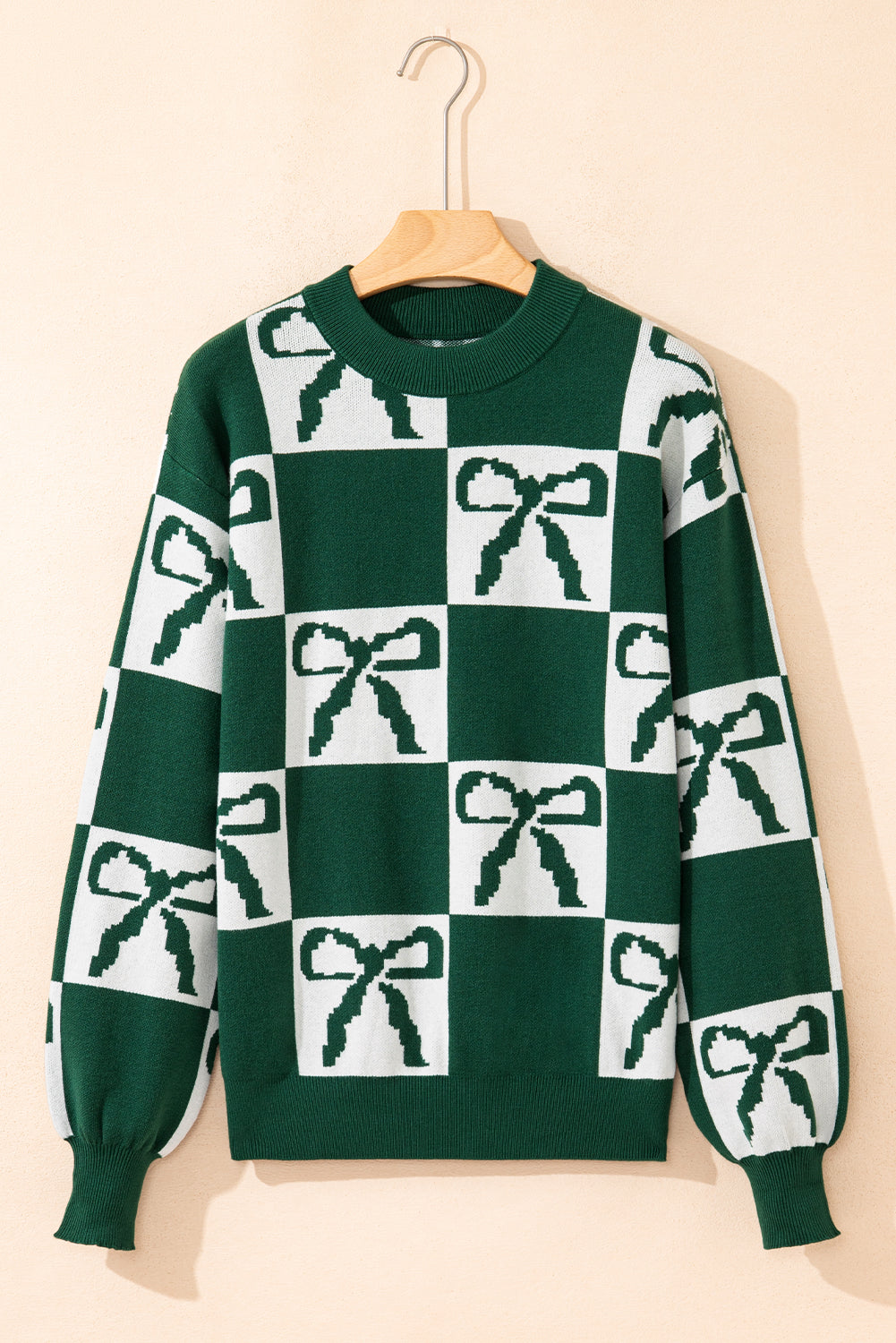 Checker Bow Crewneck Sweater
