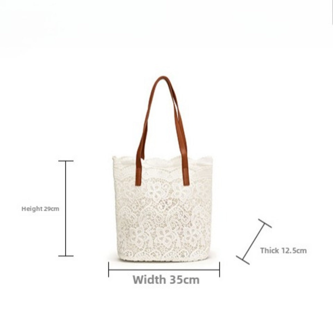 Lace hobo bag for women, shopping shoulder handbag, embroidered flower hollow tote bag