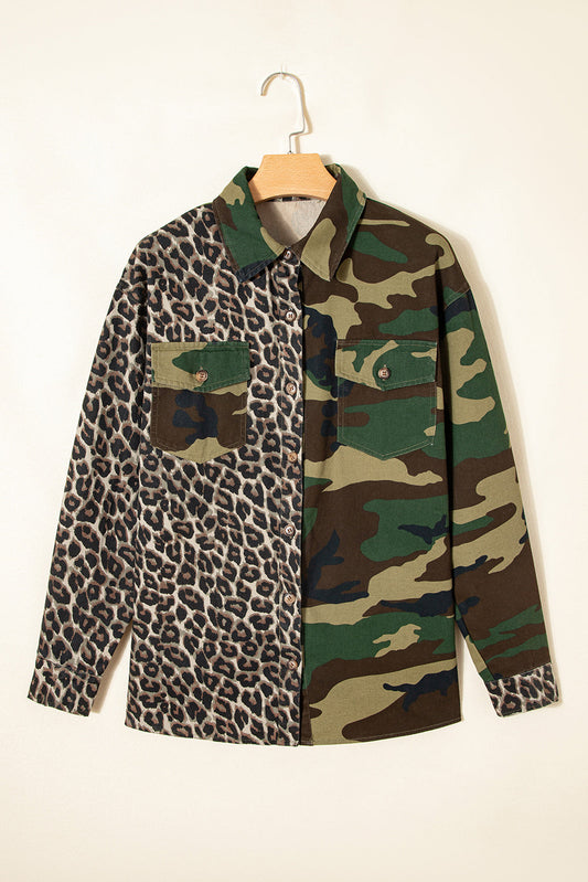 Leopard Camo Patchwork Oversized Shacket