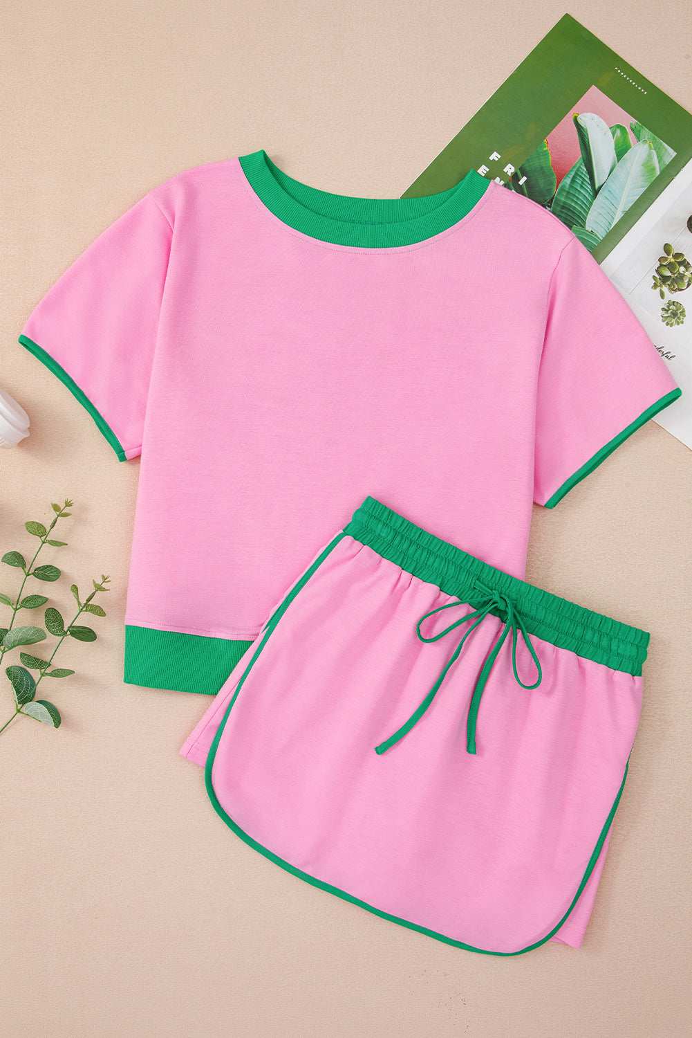 Colorblock Short Sleeve T-Shirt and Skort Set