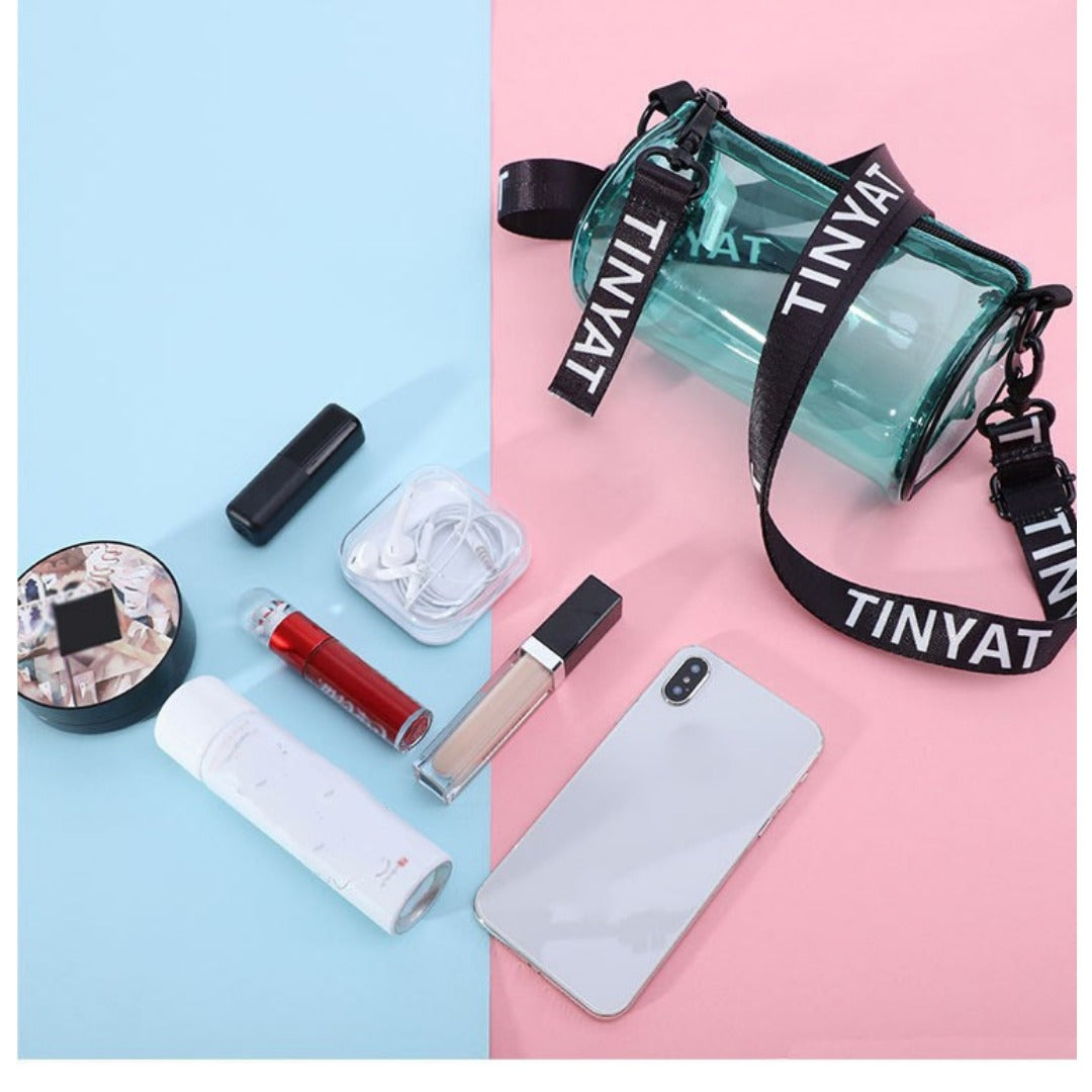 PVC waterproof drum crossbody bag, Transparent small crossbody bag,