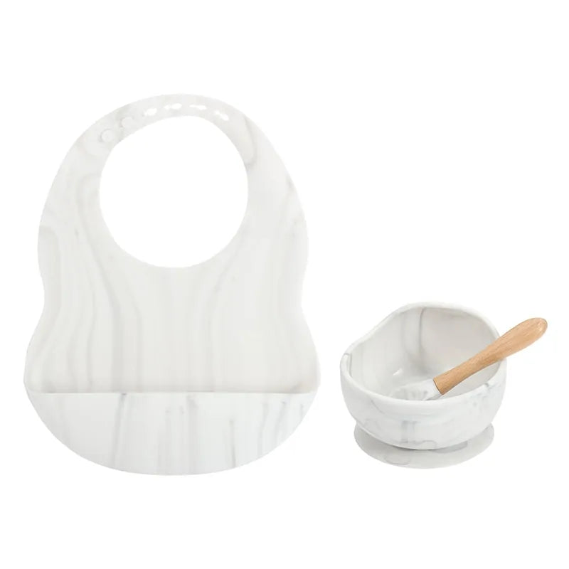 Colorful Silicone Feeding Set for Babies: Bib, Bowl, and Spoon