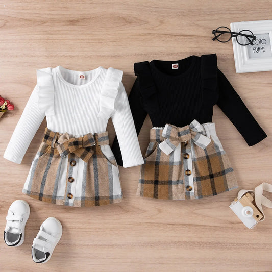 Knitted Ribbed Solid Color Baby Girl Set - # GIAA212310011