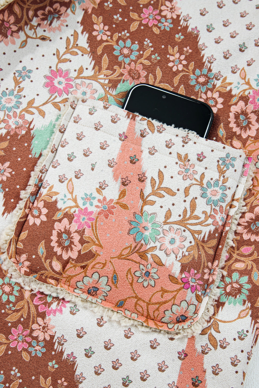 Floral Sherpa Lined Hooded Jacket