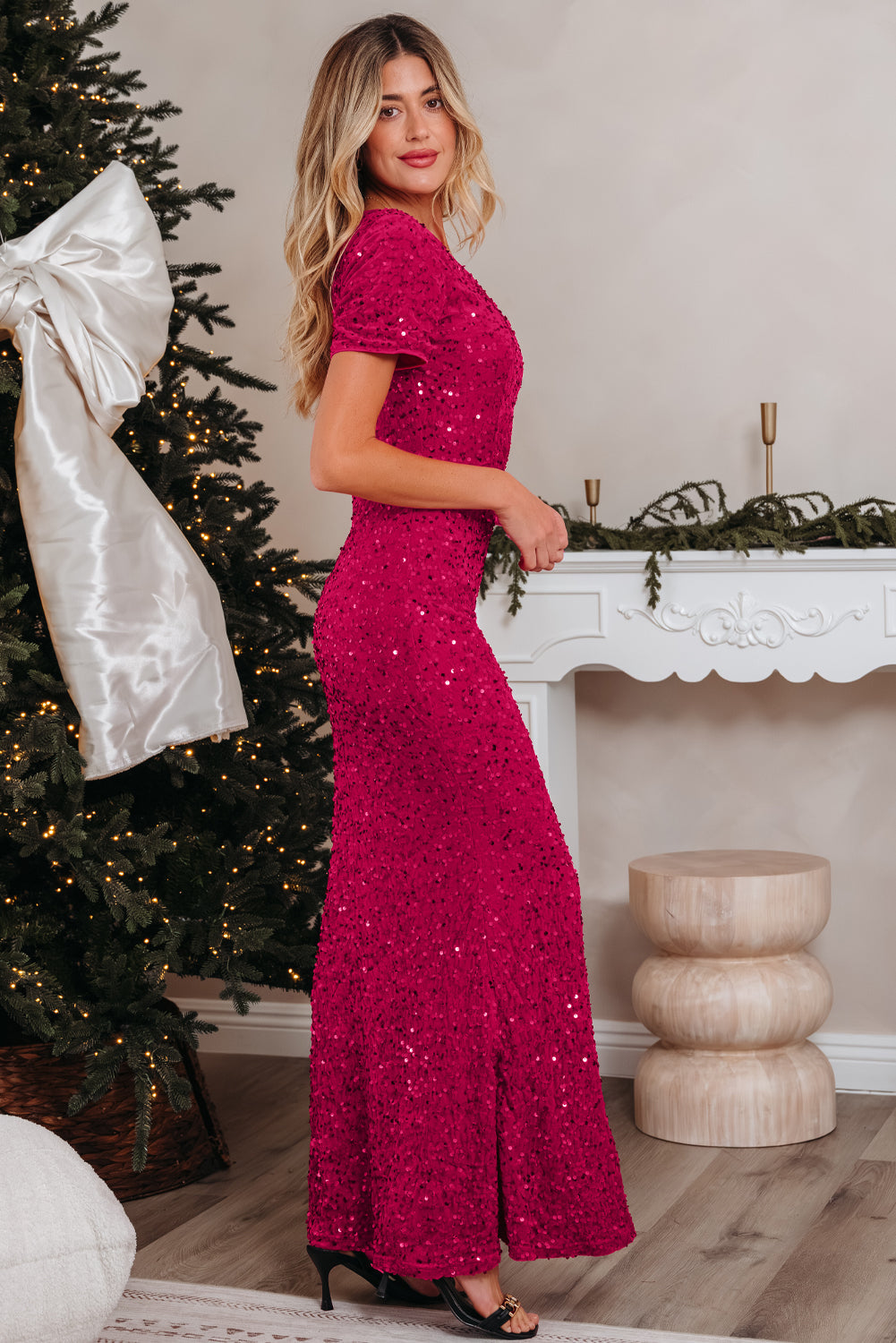 Sequin One Shoulder Thigh High Split Bodycon Gown