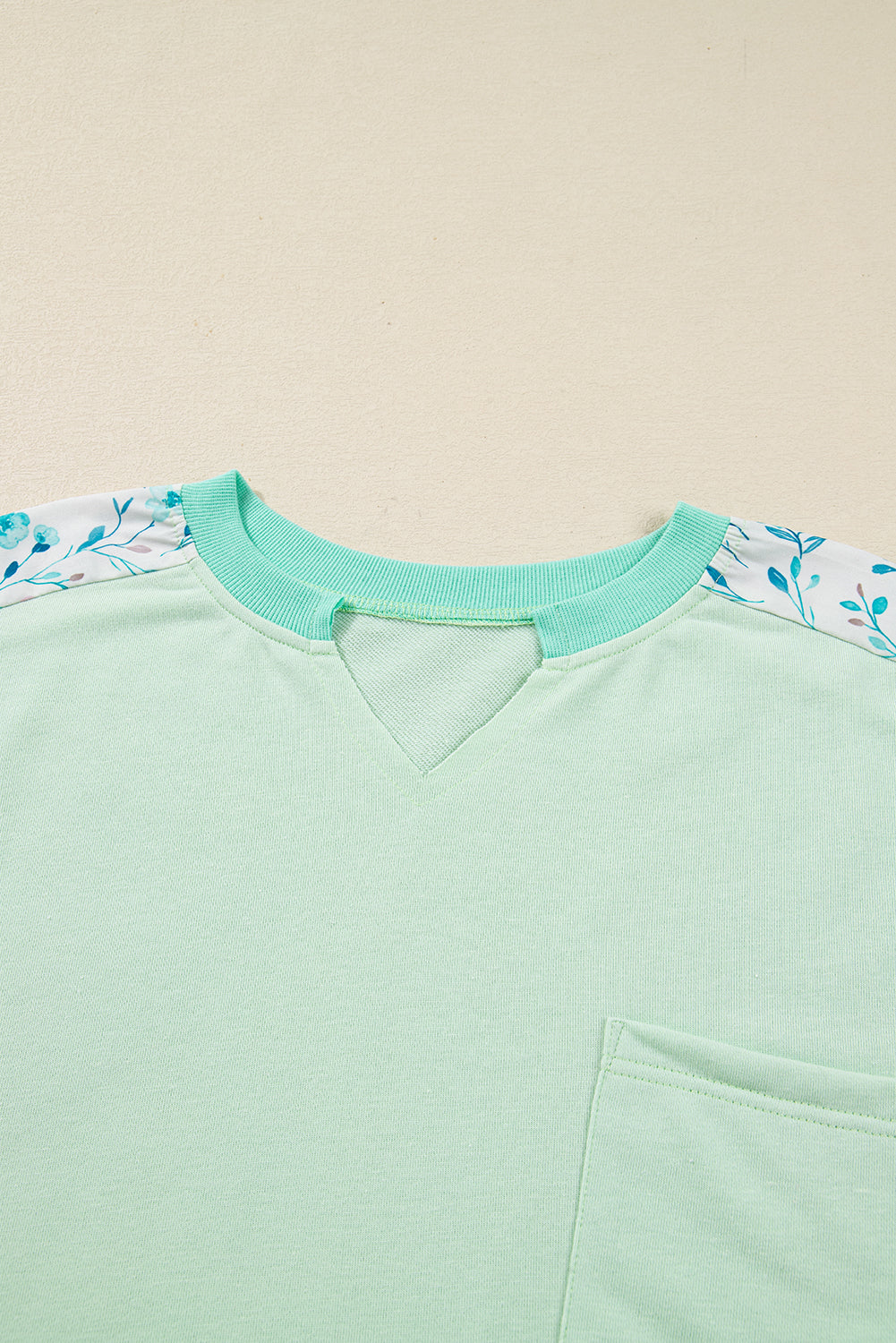 Plus Size Floral Patchwork Long Sleeve V-Neck Top