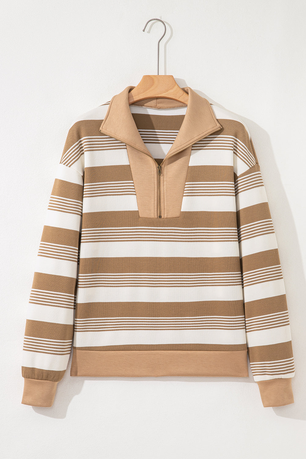 Stripe Half-Zip Collared Patchwork Long Sleeve Sweatshirt