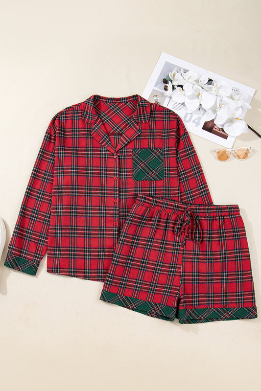 Plus Size Christmas Plaid Shirt and Shorts Pajama Set