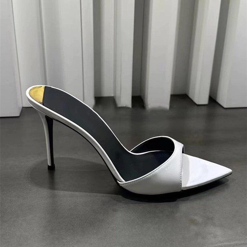 Patent leather fish-mouth flip-flops, simple open-toe sandals, women's thin heels