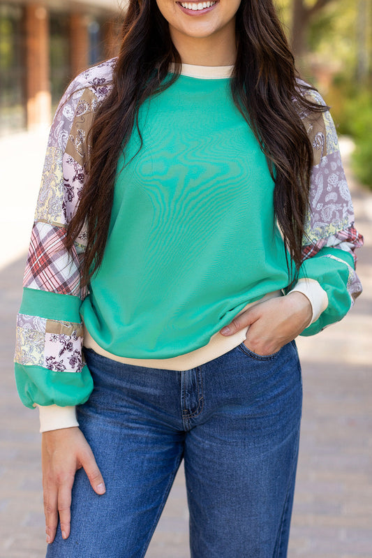 Plaid Paisley Patchwork Long Sleeve Top