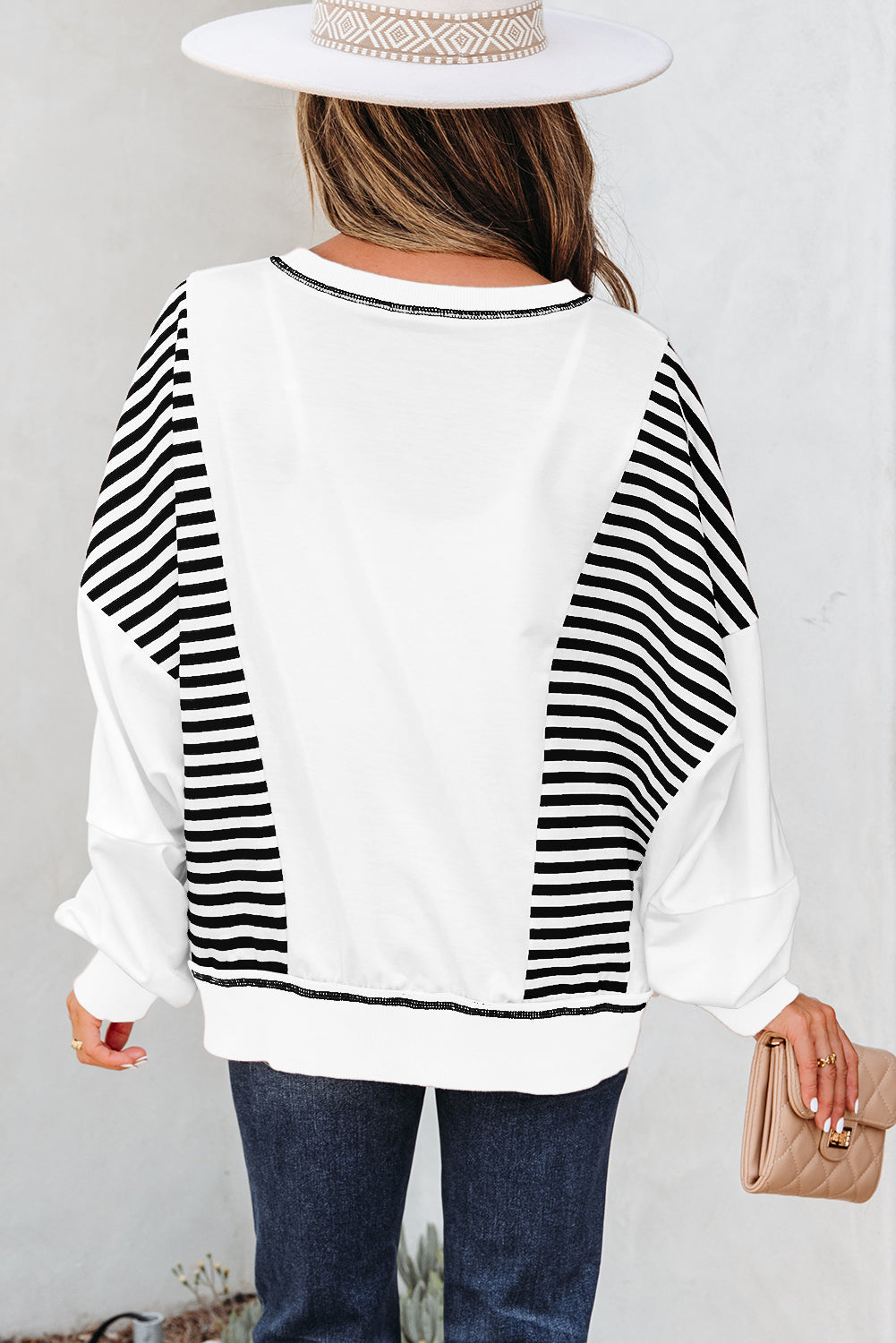 Stripe Colorblock Patchwork Contrast Stitch Sweatshirt