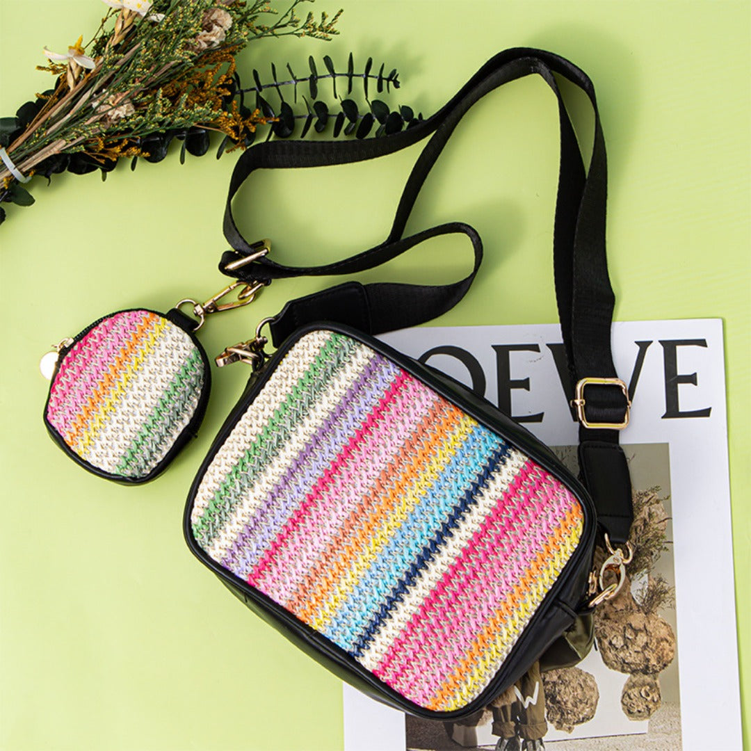 Casual versatile woven shoulder crossbody bag, small crossbody purse 2 in 1, simple portable cosmetic storage bag