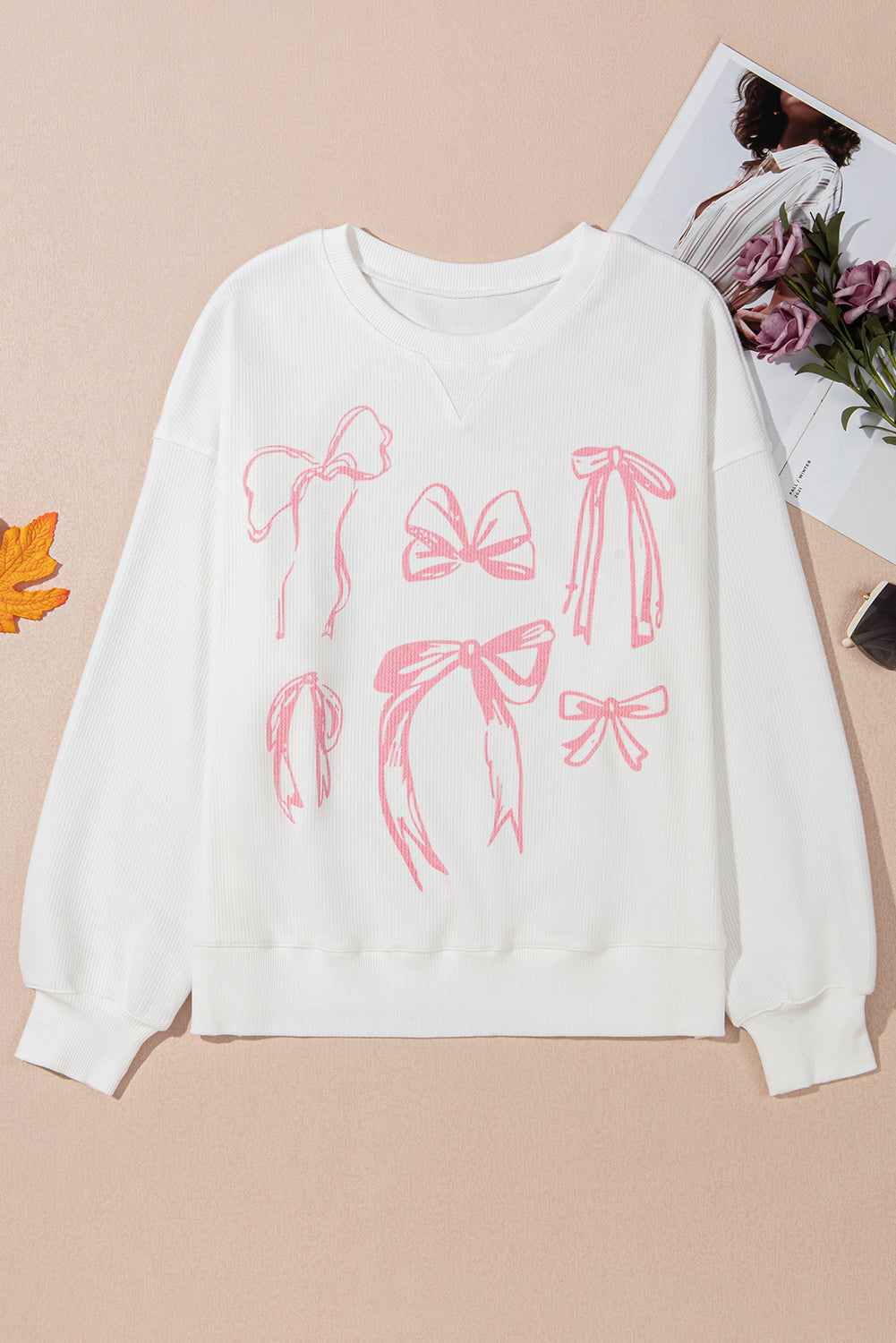 Bow Long Sleeve Crewneck Top
