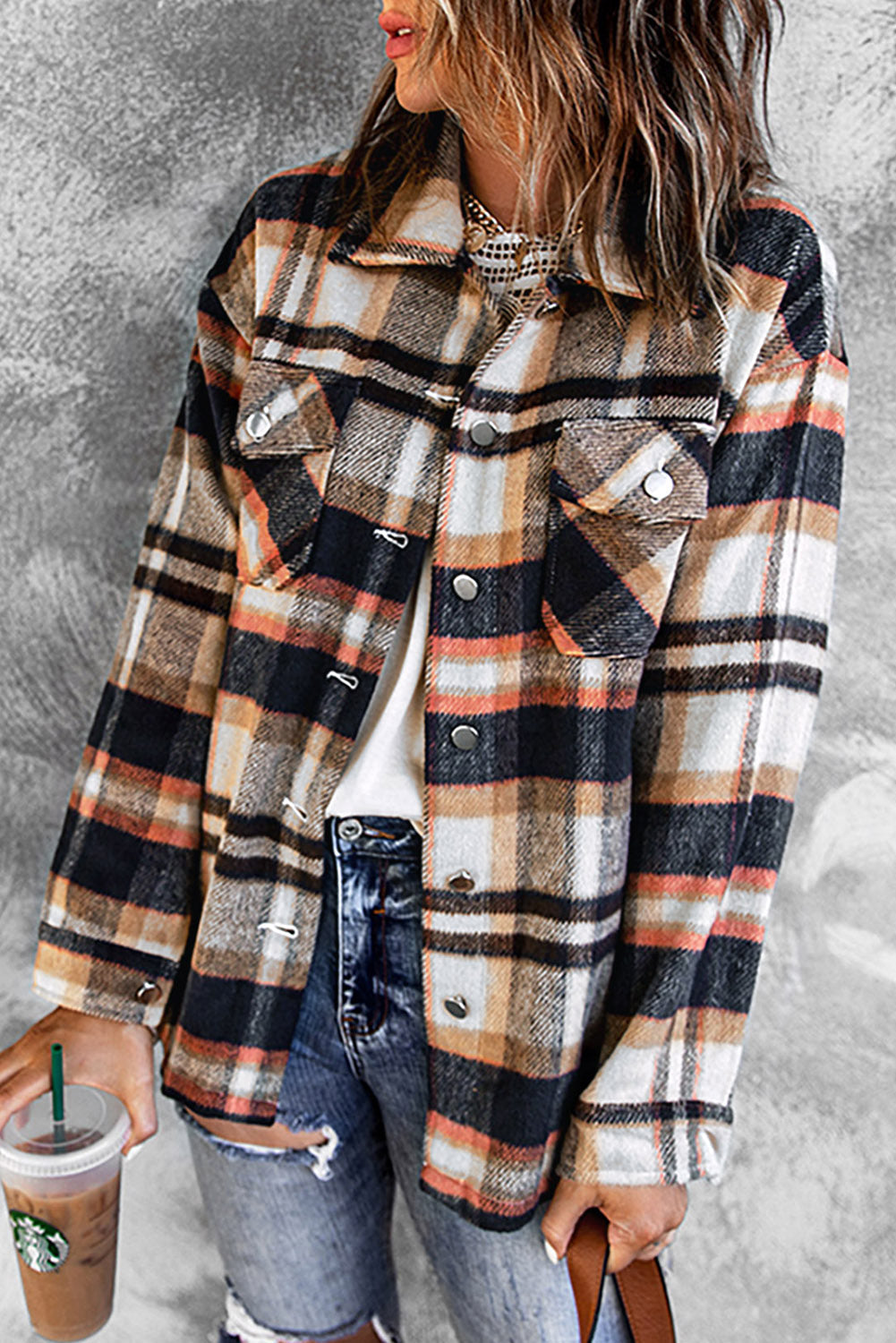 Plaid Pocketed Button Front Shacket