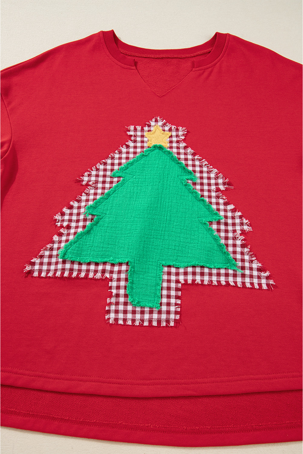 Christmas Tree Plaid Patchwork Drop Shoulder Sweatshirt