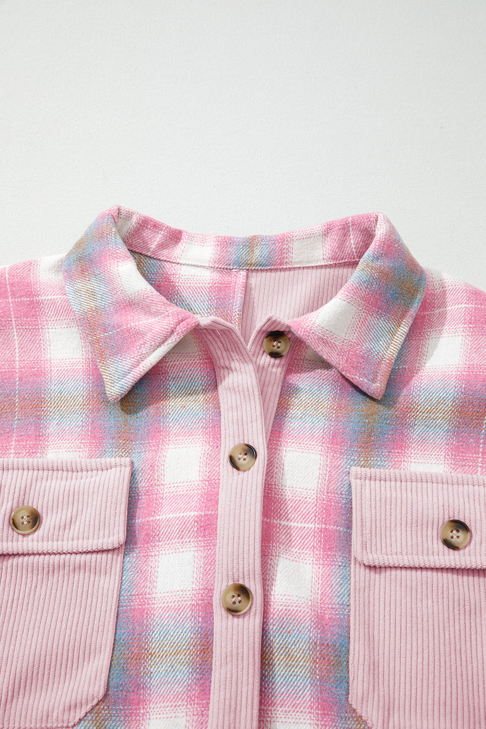 Plaid Corduroy Patchwork Flap Pocket Shacket