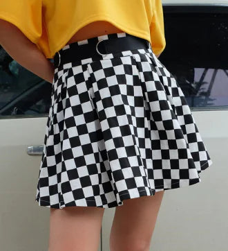 Dark Girl High Waist Plaid Stitching Skirt - # GIAA23710001
