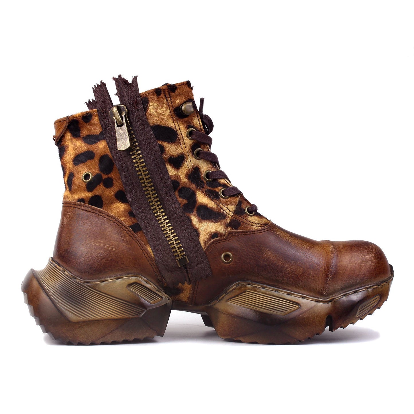 Men's Leather athletic walking Moto Boots OS-5008-S-8-Leopard