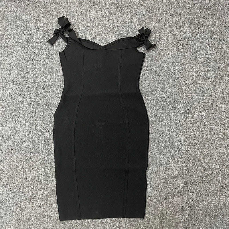 Double Shoulder Strap Bow Slim-fit Hip dress