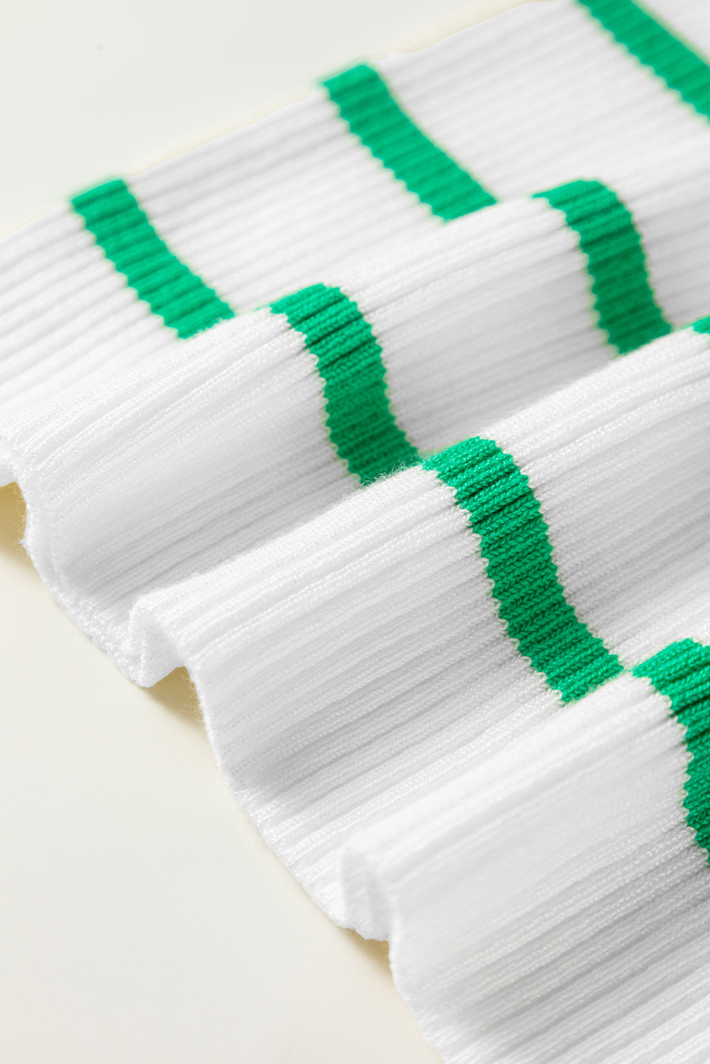 Stripe Scalloped Scoop Neck Ribbed Knit Sweater