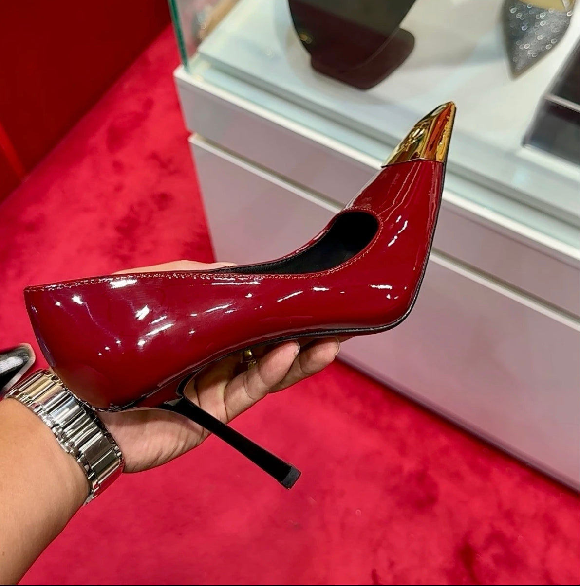 Black Patent Leather Metal-Toe High Heels