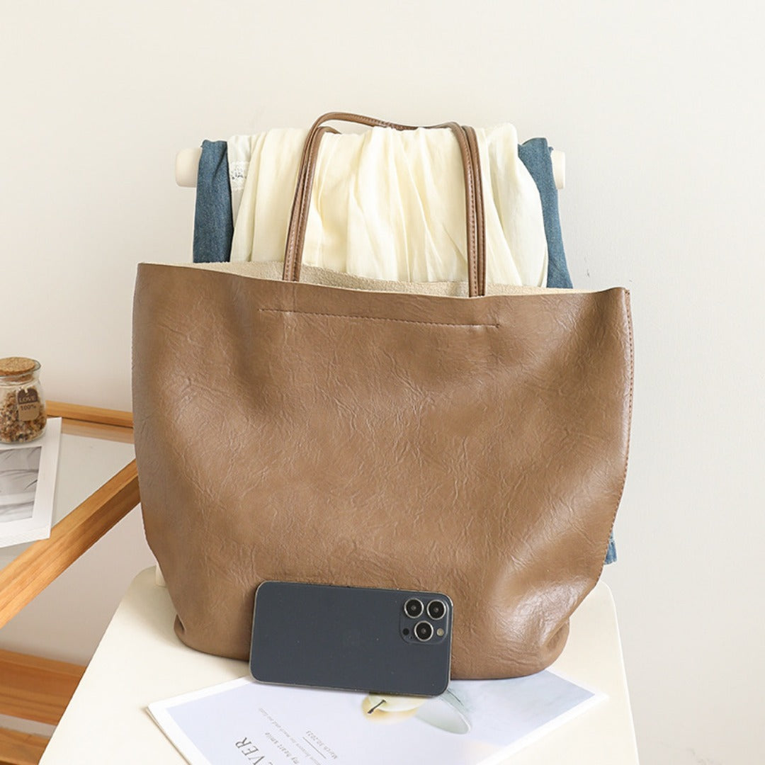 Elegant Soft PU Large Bag 2in1 – Retro Women's Shoulder Bag with Fashionable Large-Capacity Tote Design