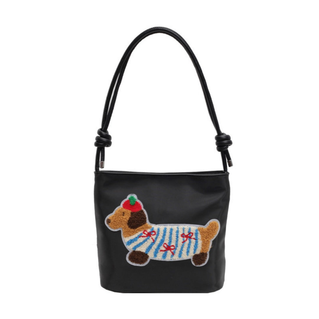 Adorable Cute Puppy Pattern Canvas Bag - Fashionable Bucket Style Shoulder Bag for Students & Women Hobo