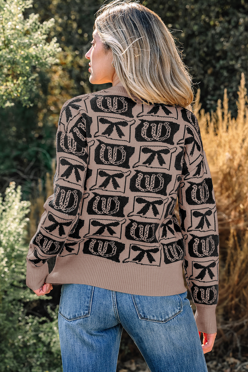 Western Bows & Horseshoes Long Sleeve Sweater