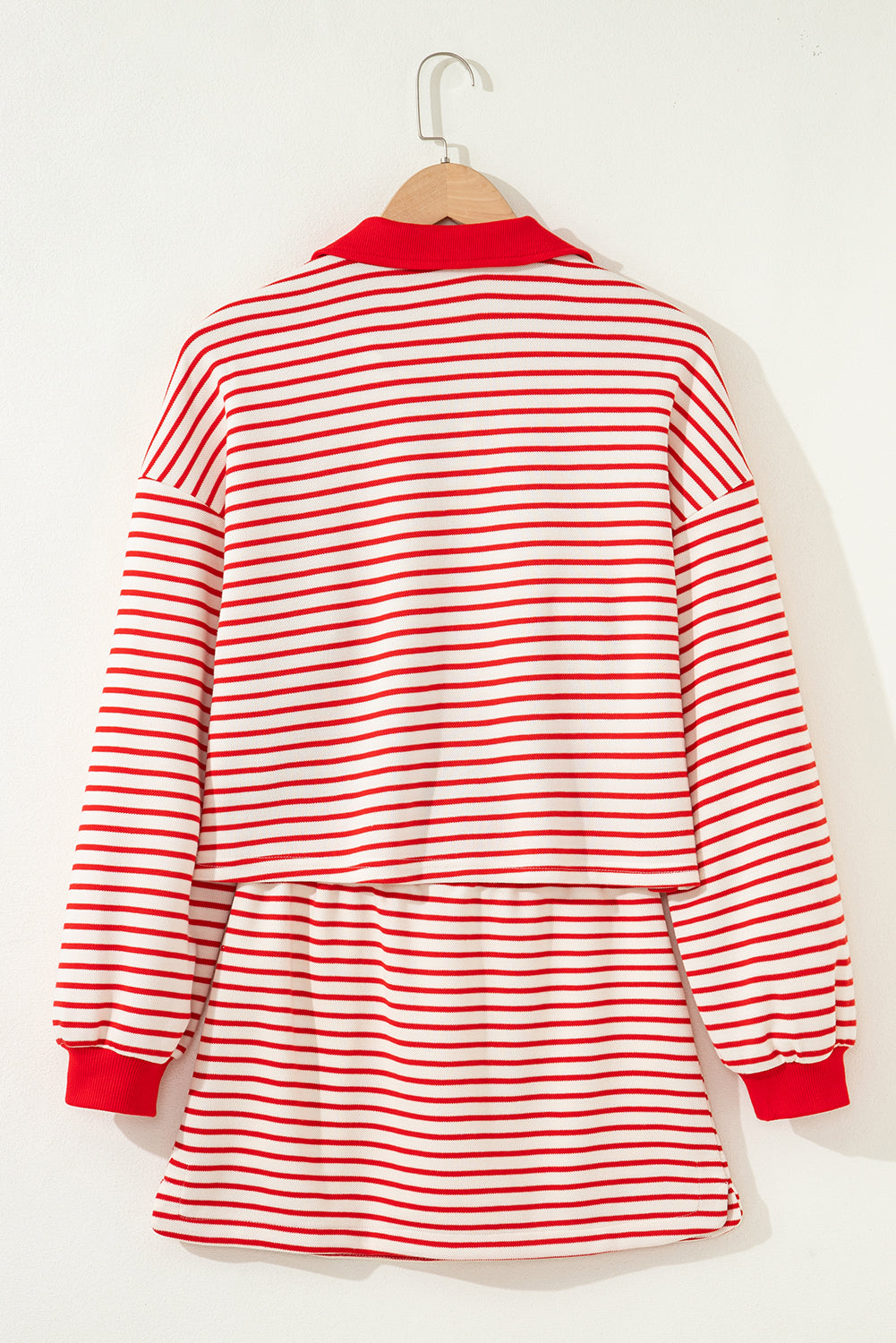 Stripe Collared V-Neck Pullover and Skort Set