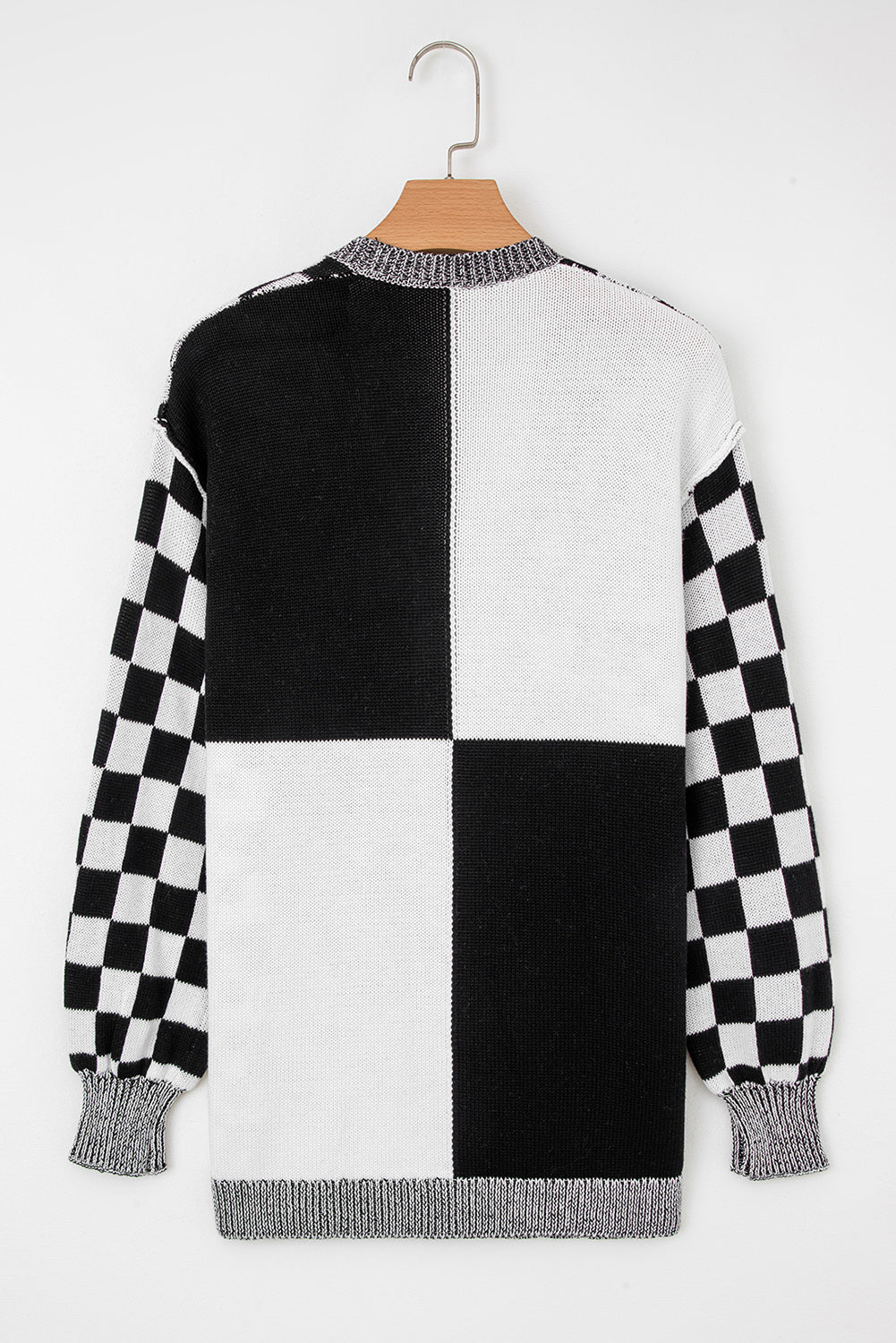Checker Open Front Drop Shoulder Cardigan
