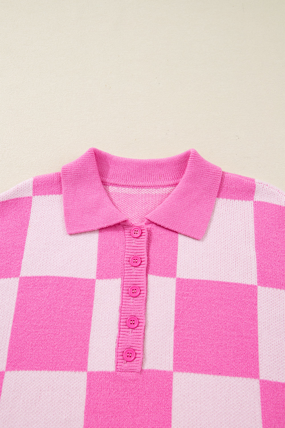 Plus Size Checker Collared Half-Button Henley Sweater
