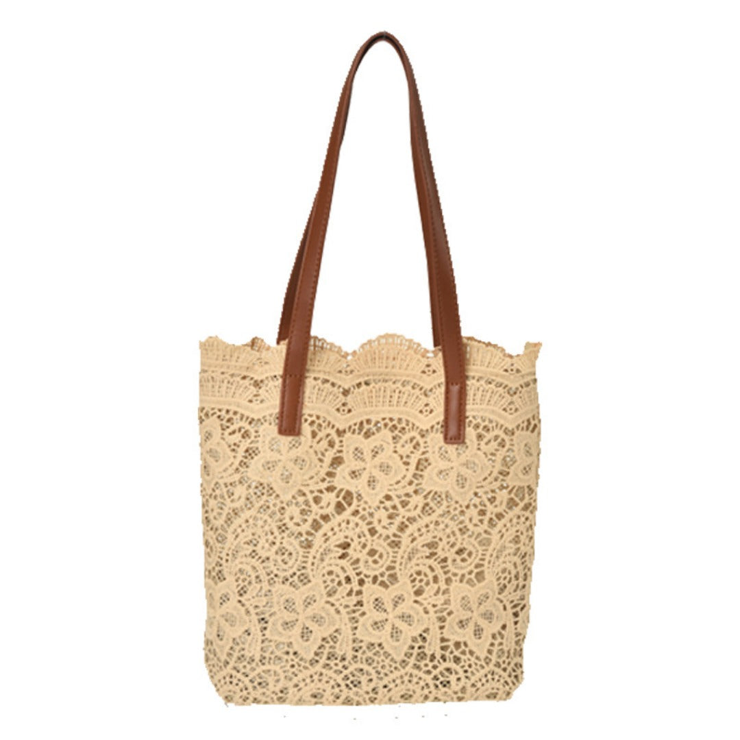 Lace hobo bag for women, shopping shoulder handbag, embroidered flower hollow tote bag