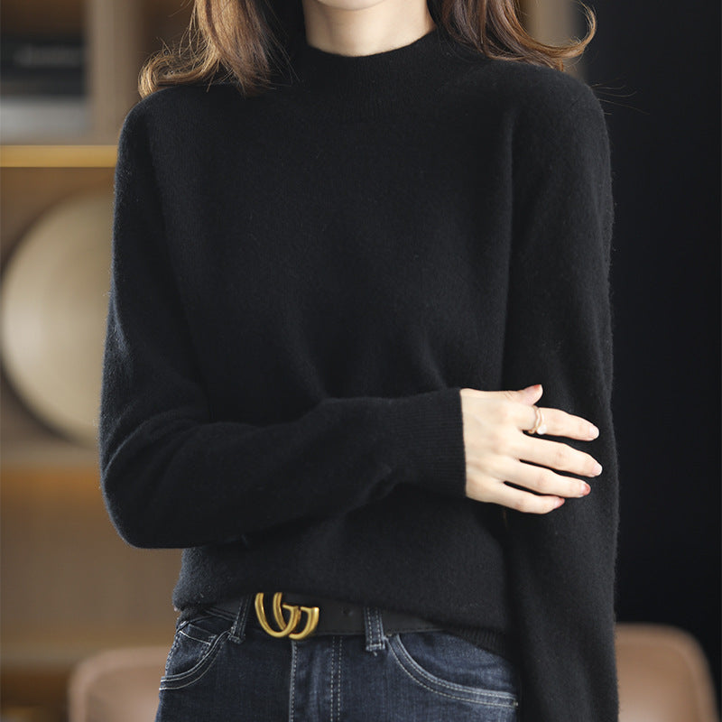 Half-neck knitted sweater, loose-fitting top