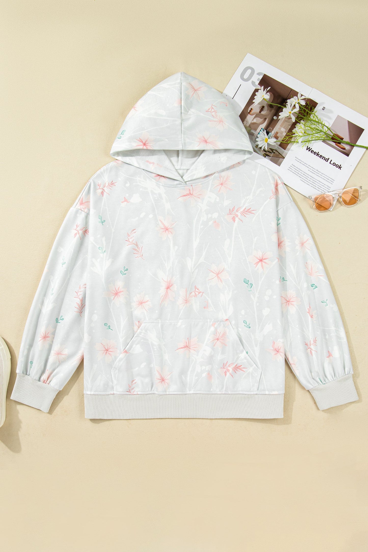 Plus Size Floral Long Sleeve Hoodie