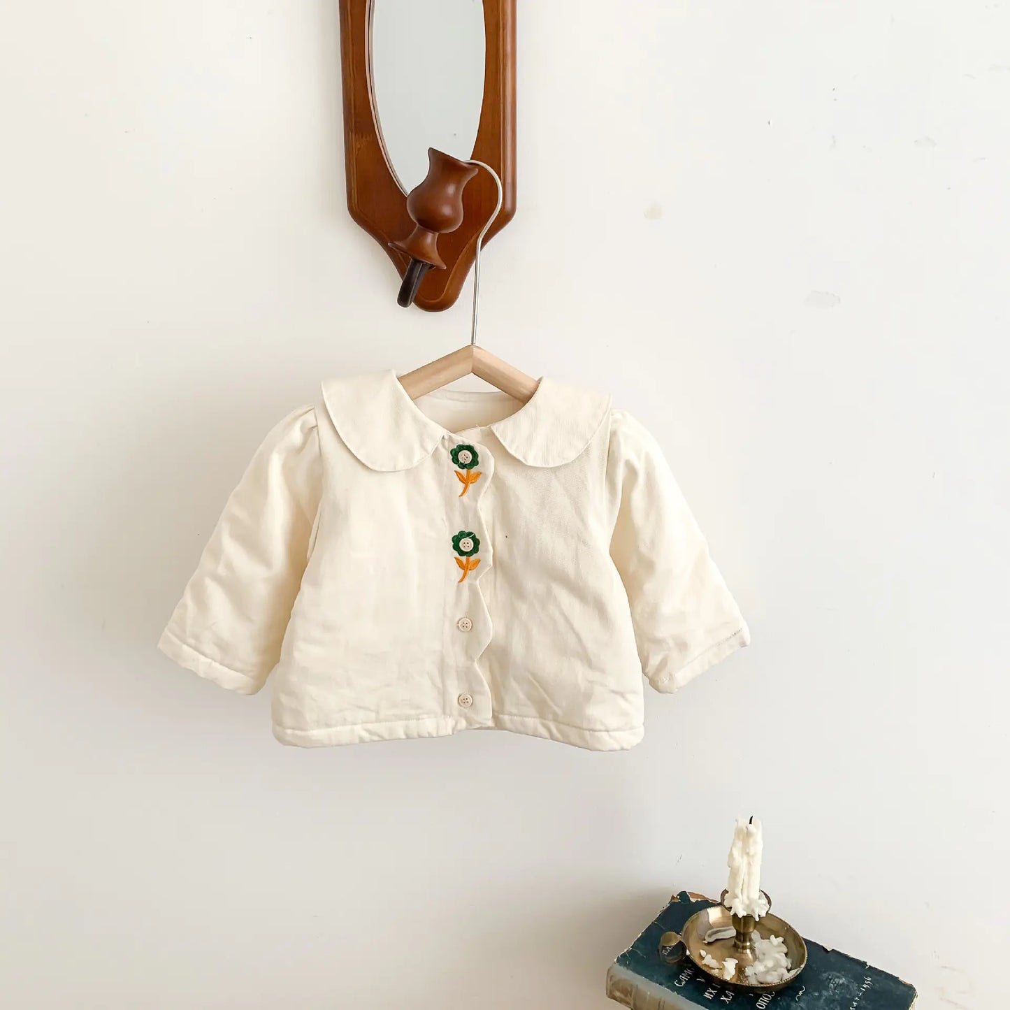Embroidered Doll Collar Thick Jacket for Girls 1-3Y - # BAAA61110005
