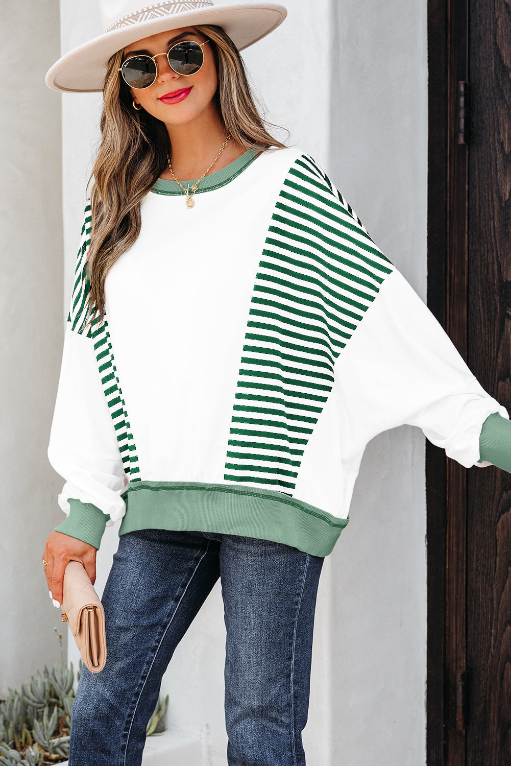 Stripe Colorblock Patchwork Contrast Stitch Sweatshirt