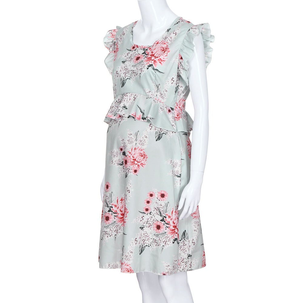 Casual Flower Print Sleeveless Maternity Dress - # BAGE211510108-PRG