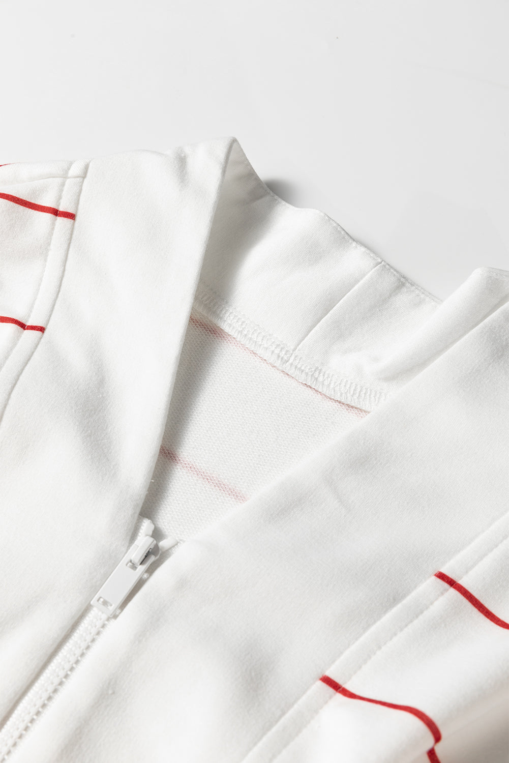 Stripe Zipped V-Neck Long Sleeve Top