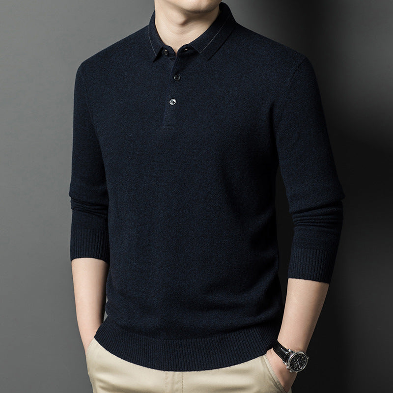 Men's 100% Wool Lapel Knit Sweater