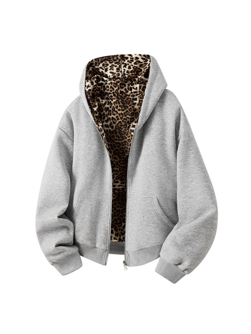 Reversible Leopard Print Hooded Sweatshirt