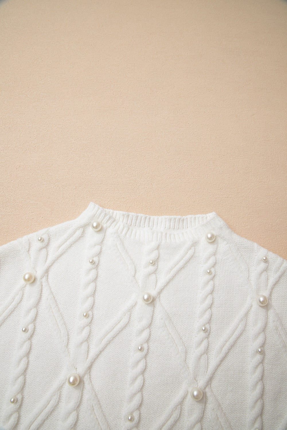 Pearl Textured Knit High Neck Sweater Top