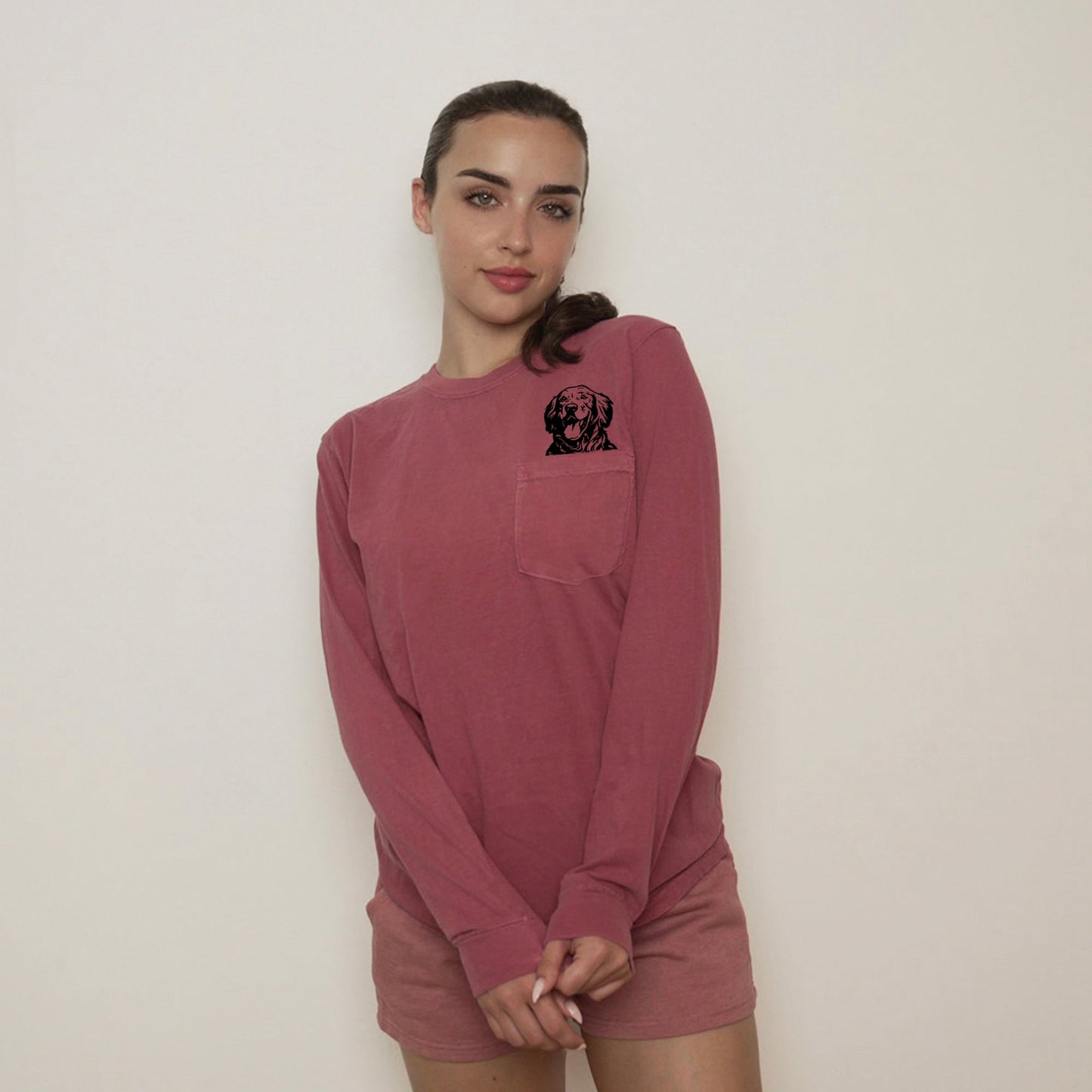 Comfort Colors Golden Retriever Dog Mom Pocket Long Sleeve Shirt