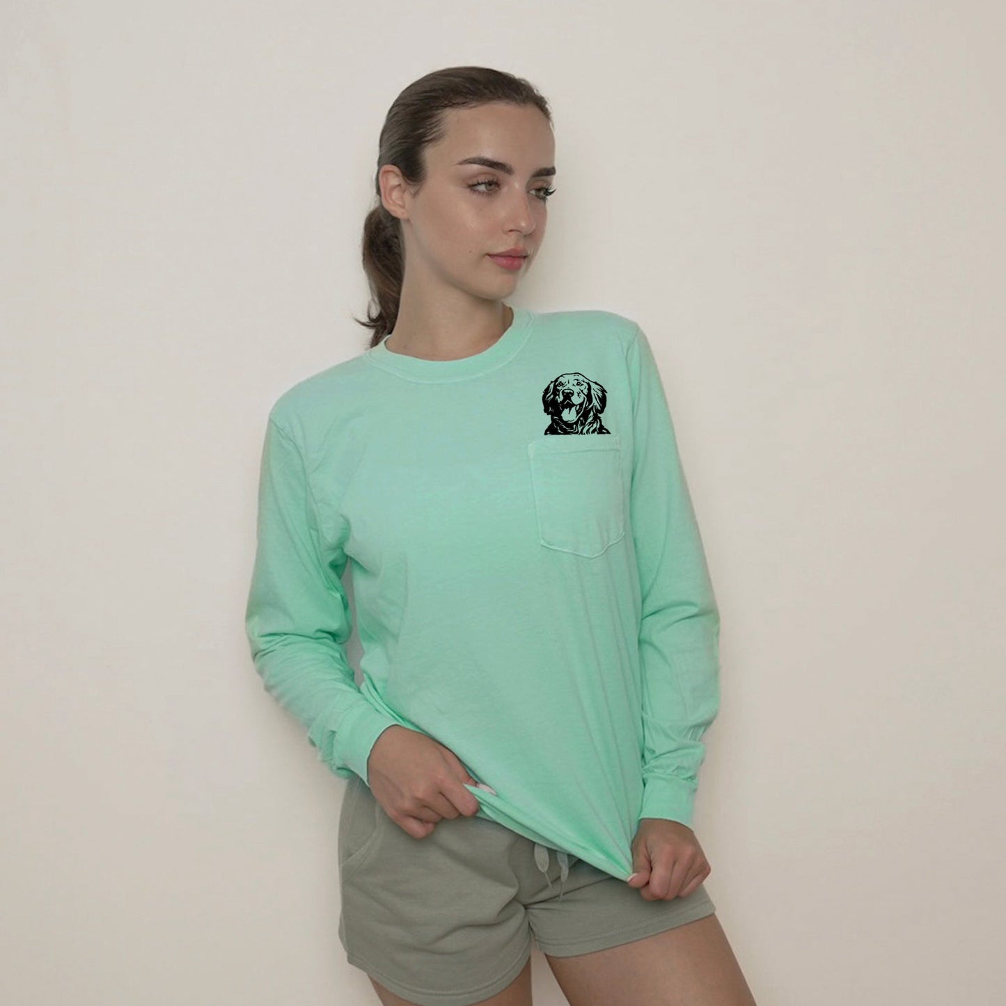 Comfort Colors Golden Retriever Dog Mom Pocket Long Sleeve Shirt