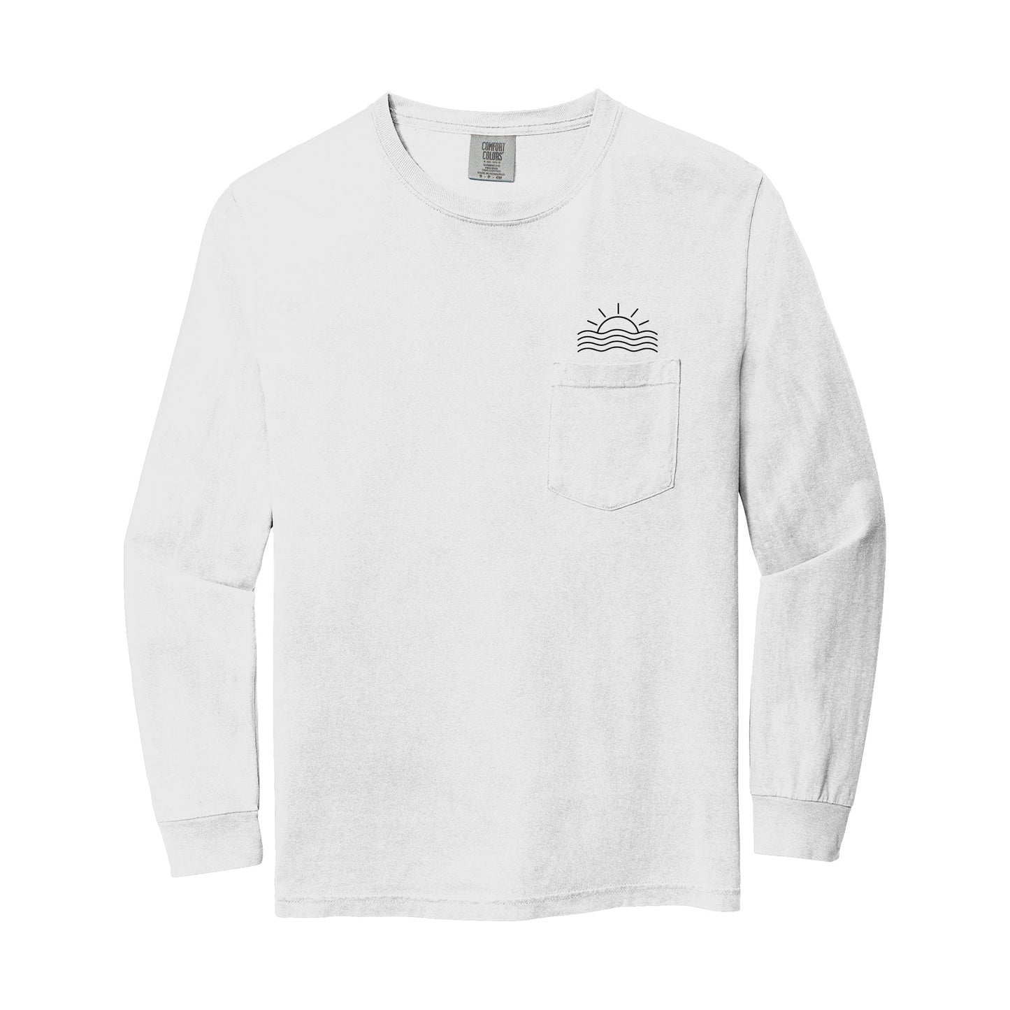 Comfort Colors Sun and Wave Lake Beach Vacation Pocket Long Sleeve Shirt