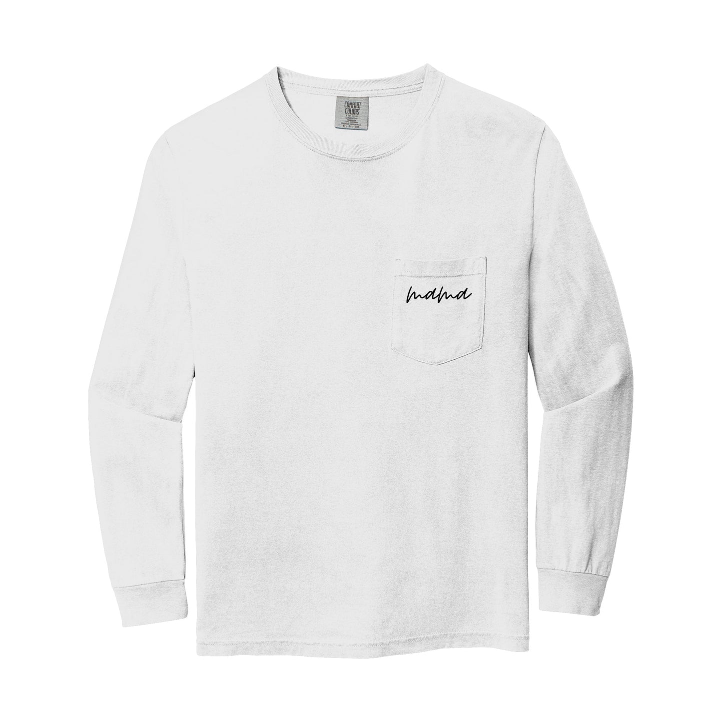 Comfort Colors Mama mom Pocket Long Sleeve Shirt (cursive 1)