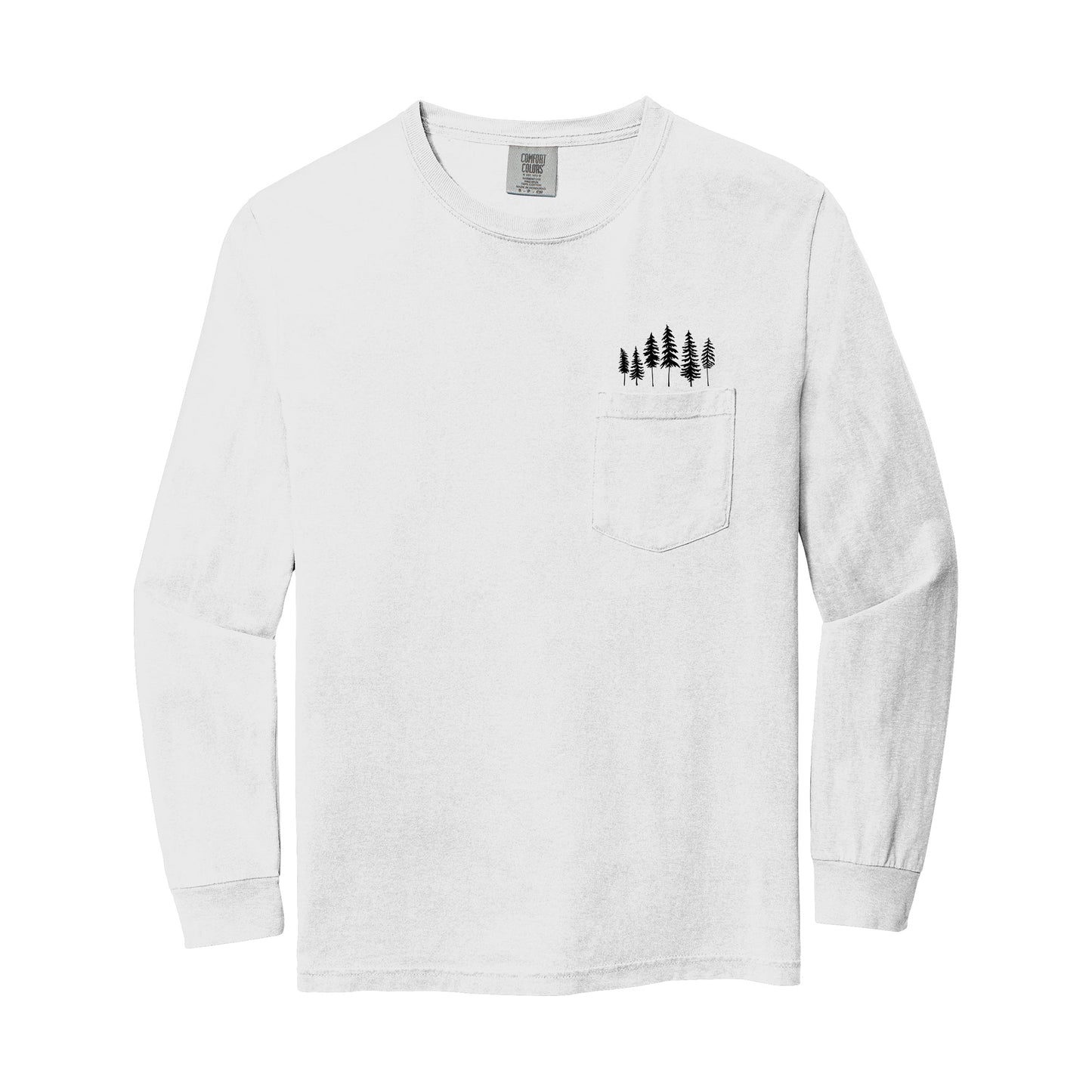 Comfort Colors Tree Mountain Nature Vacation Pocket Long Sleeve Shirt