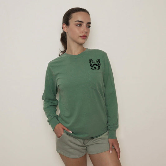 Comfort Colors Yorkshire Terrier Yorkie Dog Mom Pocket Long Sleeve Shirt