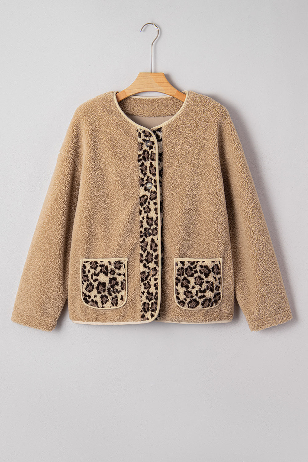 Leopard Plush Pocketed Jacket