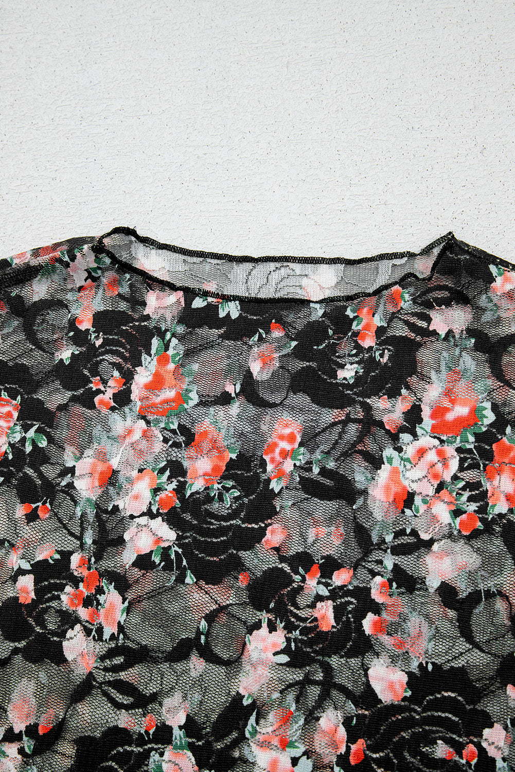 Floral Mesh Sheer Long Sleeve Top